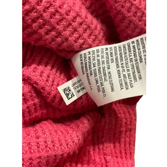 American Eagle Women's Long Sleeve Waffle Knit Top Bright Pink Oversized Small - Picture 5 of 5